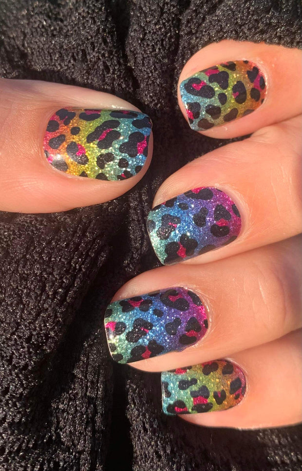 Rainbow Sparkle Leopard - Premium Nail Polish Wraps