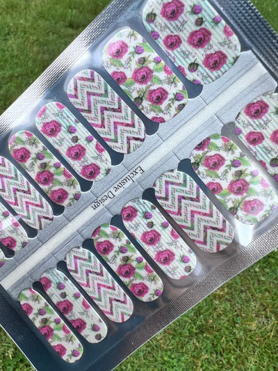 Chevron Blooms -  Designer Nail Polish Wraps