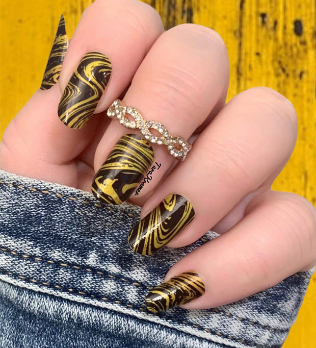 Black and Yellow Marble - Premium Nail Polish Wraps